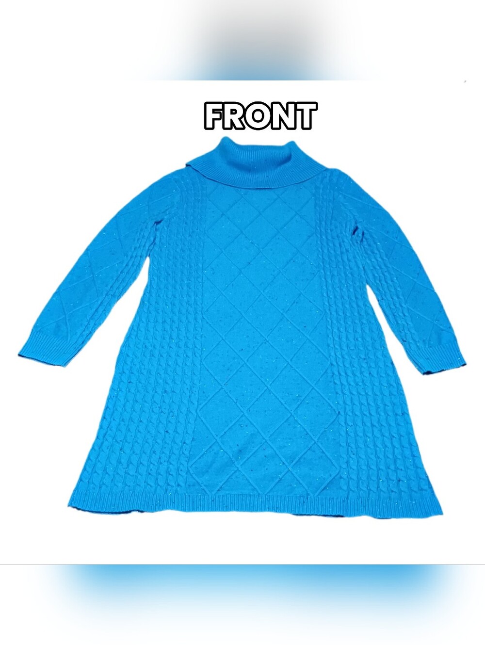 Talbots Bright Blue Cable Knit Tweed Sweater Dress